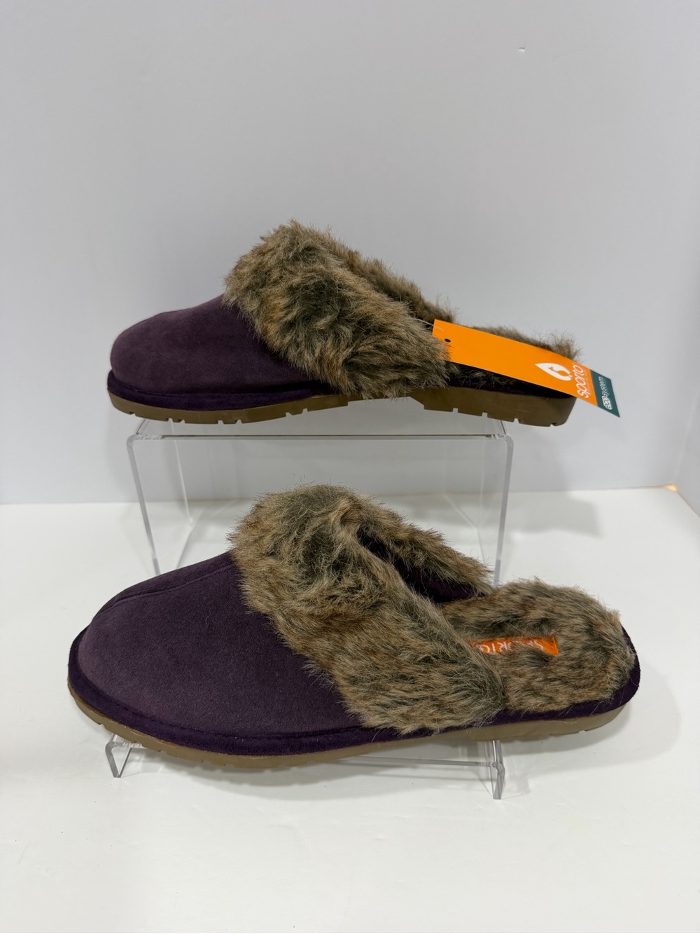 Sporto Jasmine 2 Purple Suede Faux Fur Clog Slippers Size XL (11-12)NWT - Picture 2 of 8
